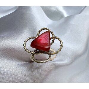 Vintage Silver tone Ring with Orange Carnelian Triangle form Stone, Size 6